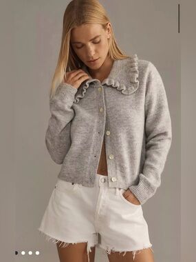 Maeve by Anthropologie The Ainsley Ruffle-Collar Cardigan Sweater